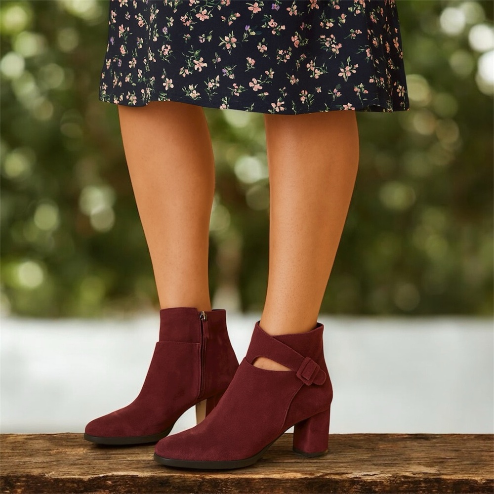 Sacha London Burgundy Suede Ankle Boots – Size 7.5